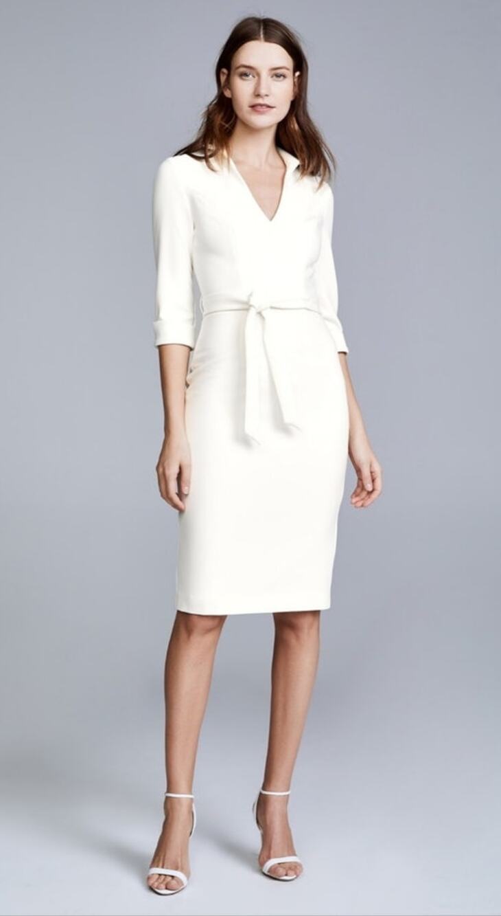 Black Halo Jackie O 3/4 Sleeve Belted Sheath Dress White Ivory 2 Power Dressing